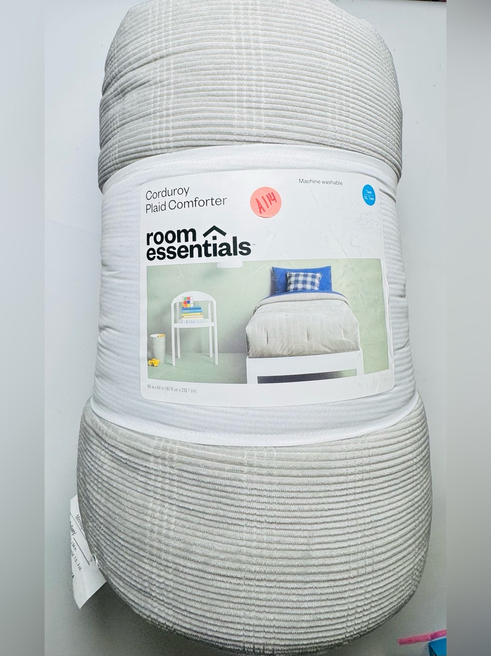 Room Essentials Corduroy Plaid Comforter Gray Twin XL 66x94